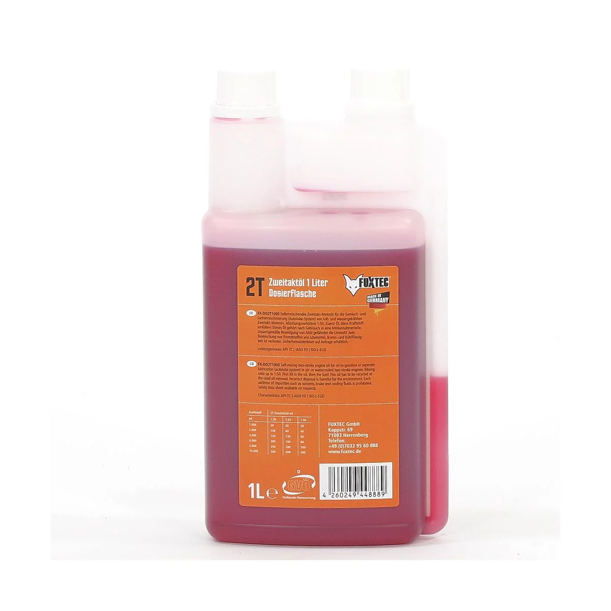 Aceite de 2 tiempos FUXTEC FX-DO2T1000 de 1 litro en botella dosificadora - Made in Germany - Image 2