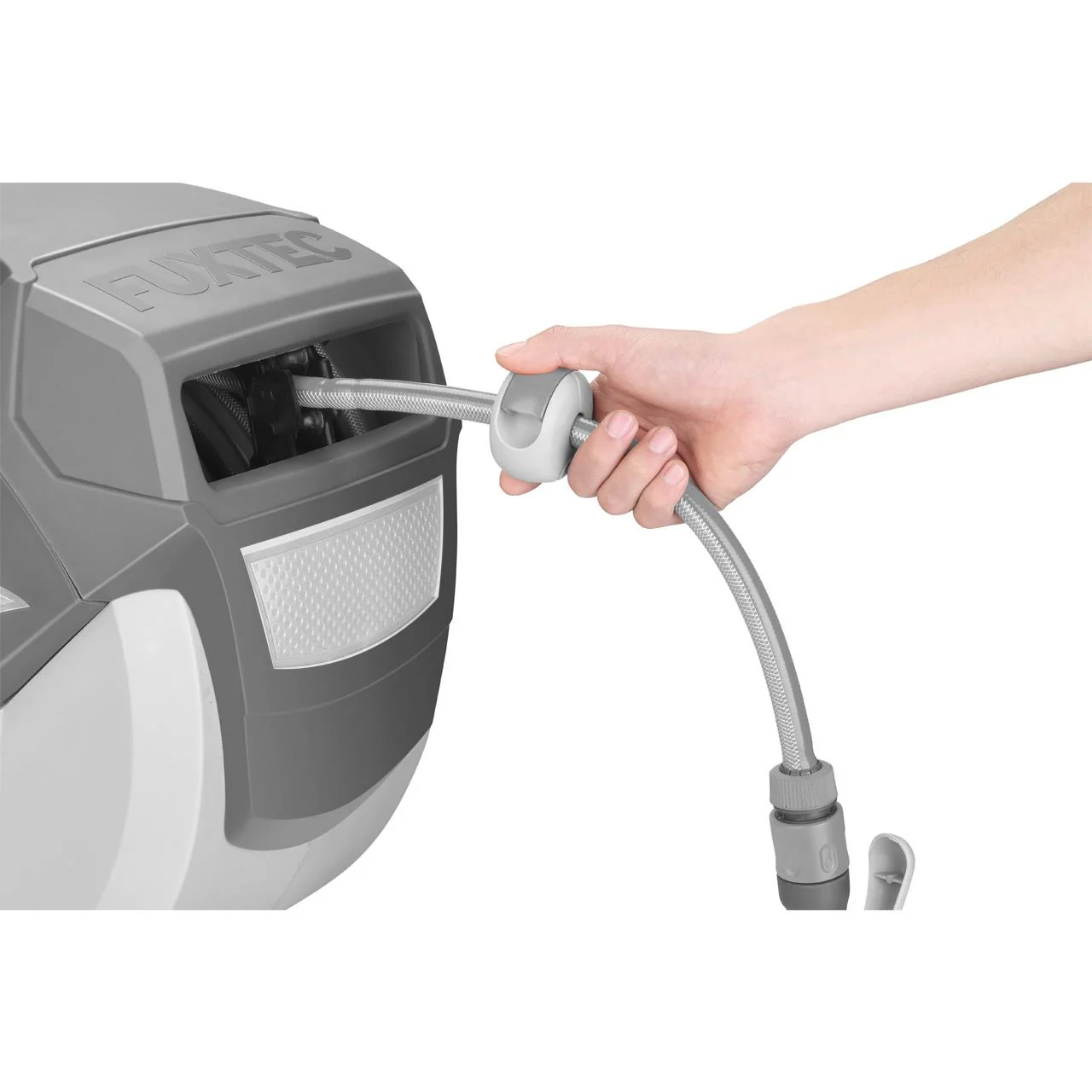 B-WARE Carrete automático de manguera para pared FUXTEC FX-WSA20 de 20 m con "EASY FIX" para facilitar el riego - Gris - Image 3